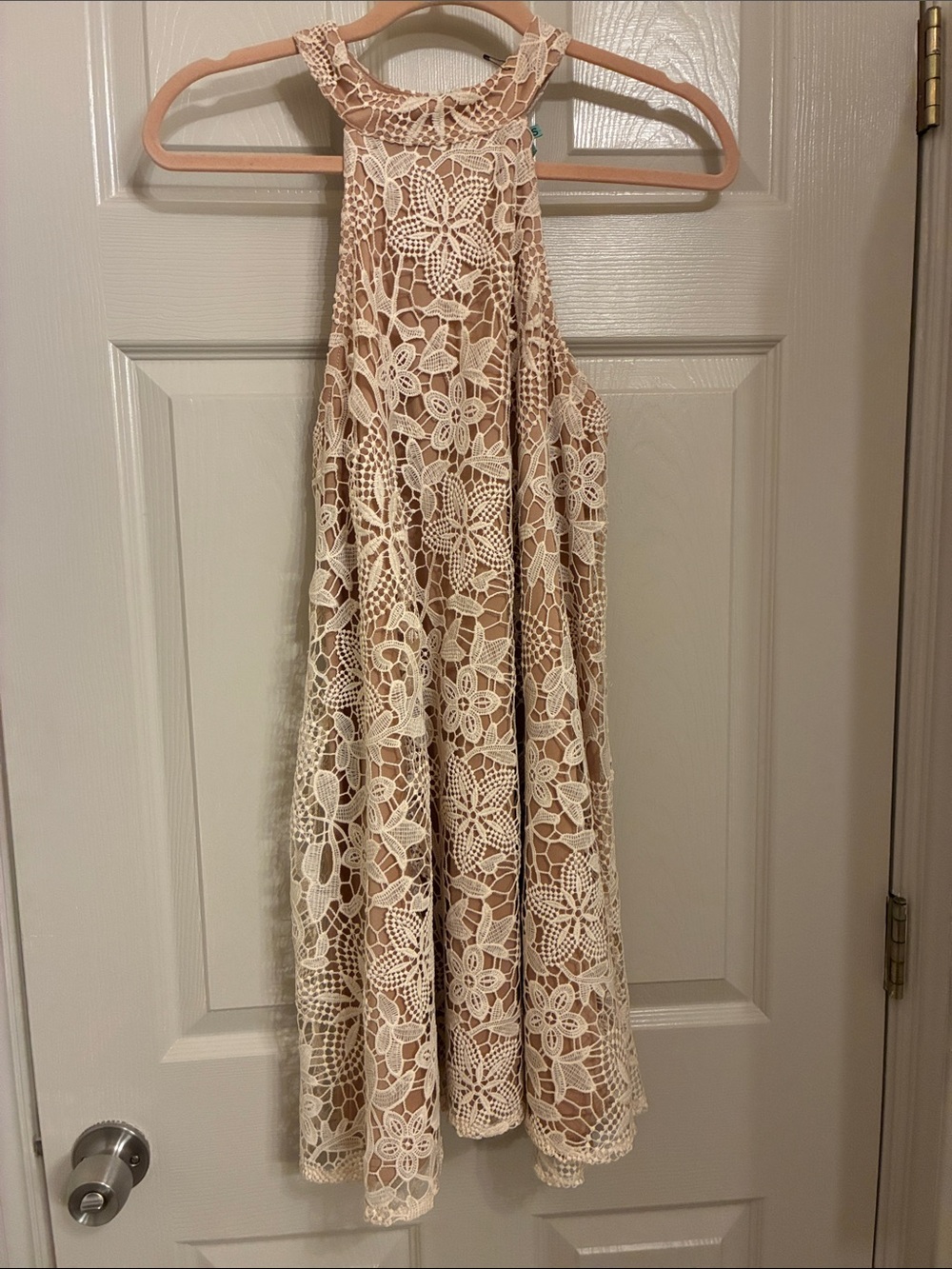 Judith March Cream and Tan Lace Midi Dress